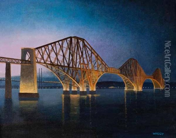 Forth Bridge Oil Painting - John Carleton Wiggins