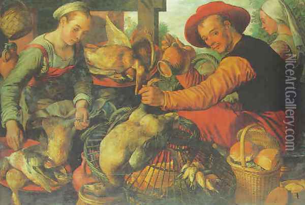 Peasants at a poultry stall Oil Painting - Joachim Beuckelaer