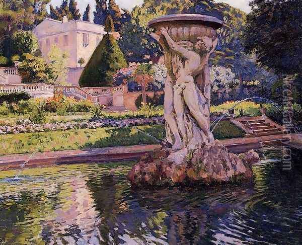 Garden with Villa and Fountain Oil Painting - Theo van Rysselberghe