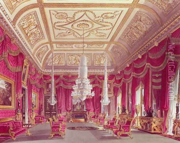 The Crimson Drawing Room, Carlton House from Pynes Royal Residences, 1818 Oil Painting - William Henry Pyne