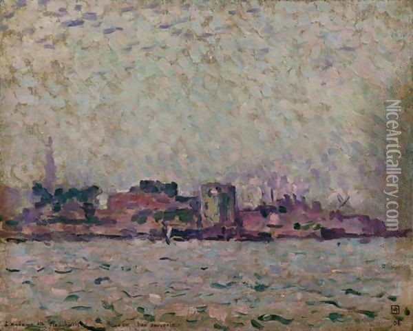 Brume matinal sur le port de Veere Oil Painting - Theo van Rysselberghe