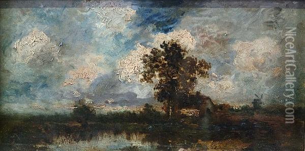 A Cottage In A Landscape Oil Painting - Jules Dupre