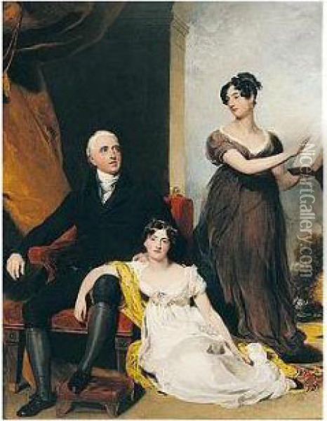 Portrait Of Charles Binny (d.1822) With His Daughters Oil Painting - Sir Thomas Lawrence