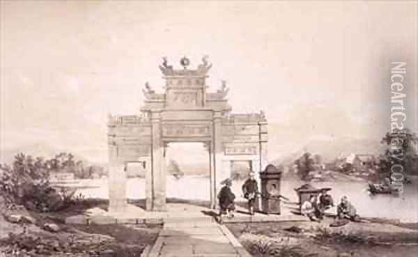 Triumphal Arch on the Macao-Canton Canal Oil Painting - Auguste Borget