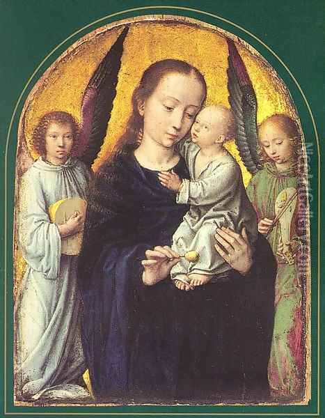 Mary and Child with two Angels Making Music Oil Painting - Gerard David