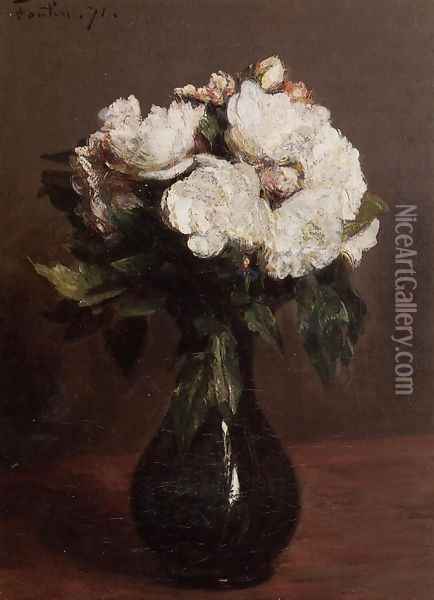 White Roses in a Green Vase Oil Painting - Ignace Henri Jean Fantin-Latour