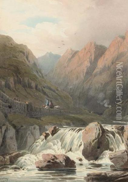The Aberglaslyn Falls, Near Beddgelert, North Wales Oil Painting - John Varley