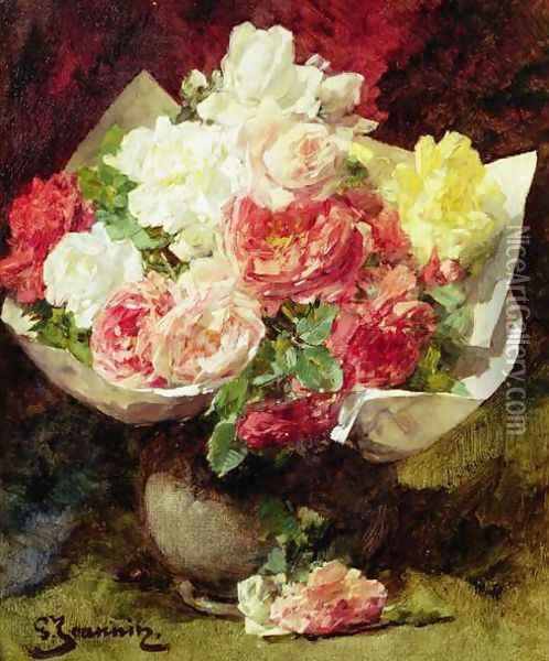 Flowers in a Vase Oil Painting - Georges Jeannin