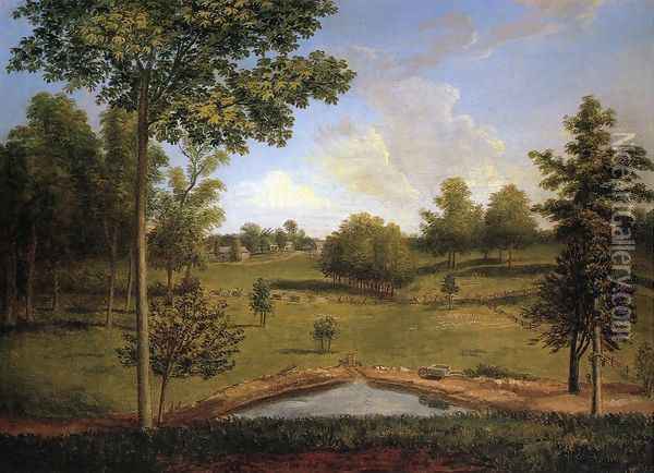 Landscape Looking Towards Sellers Hall from Mill Bank 1818 Oil Painting - Charles Willson Peale