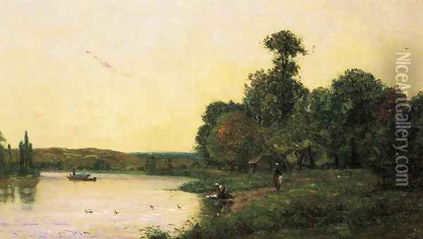 Washerwomen by he River at Sunset Oil Painting - Hippolyte Camille Delpy