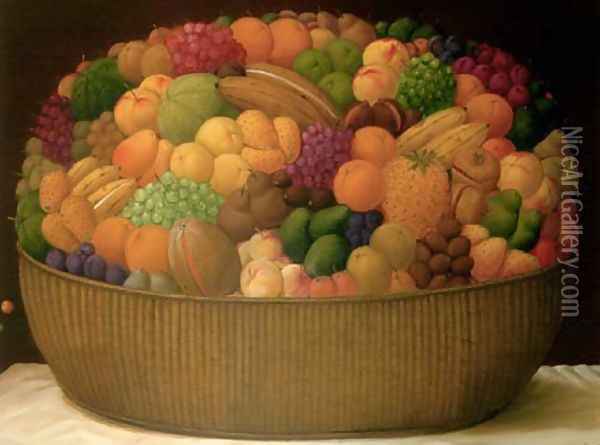 Basket Of Fruits Canasta De Frutas Oil Painting - Fernando Botero