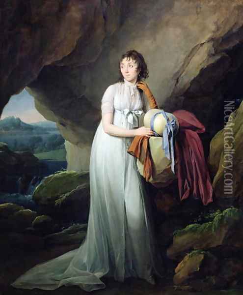 Portrait of a Woman in a Cave, possibly Madame d'Aucourt de Saint-Just, 1805 Oil Painting - Louis Leopold Boilly