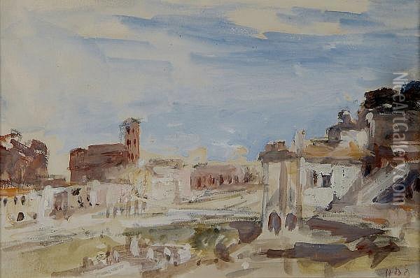 View Of Rome, With Initials Oil Painting - Hercules Brabazon Brabazon