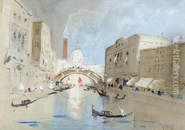 Gondolas Near St. Mark's Basilica, Venice Oil Painting - Hercules Brabazon Brabazon