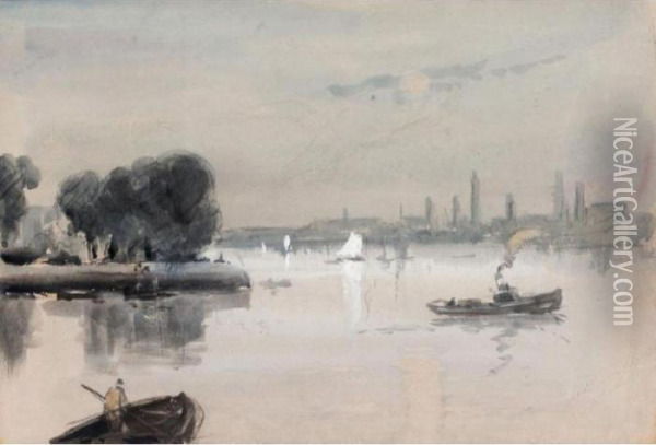 The Thames Beneath A Leaden Sky Oil Painting - Hercules Brabazon Brabazon
