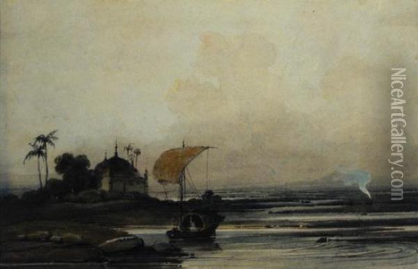 An Estuary In India Oil Painting - George Chinnery