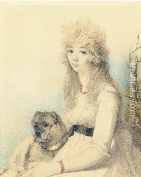 Portrait Of Lady Elizabeth Stanley With Her Dog, Half-length,seated Oil Painting - George Chinnery