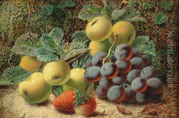 Still Life Of Apples, Grapes And Strawberries Oil Painting - Oliver Clare