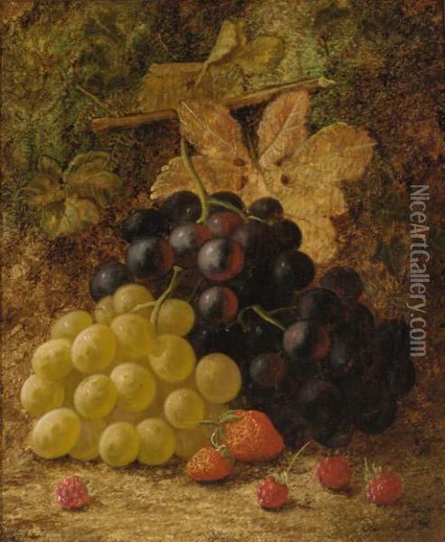 Grapes, Raspberries, And Strawberries, On A Mossy Bank Oil Painting - Oliver Clare