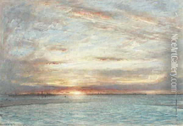 Sunset In The Venetian Lagoons Oil Painting - Albert Goodwin