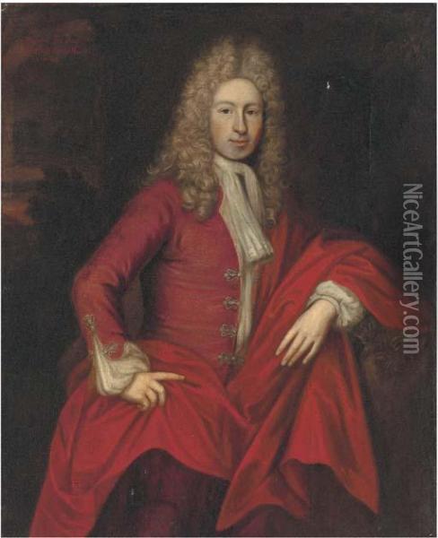 Portrait Of William Rawson, Three-quarter-length, In A Redcoat Oil Painting - Sir Godfrey Kneller