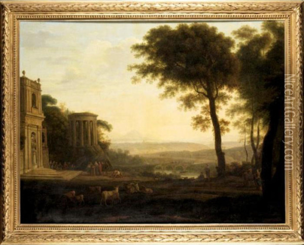 Landscape With The Father Of Psyche Sacrificing At The Milesian Temple Of Apollo Oil Painting - Claude Lorrain (Gellee)