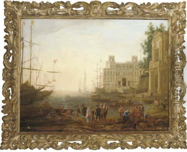 A Capriccio Of A Mediterrean Port With The Villa Medici Oil Painting - Claude Lorrain (Gellee)
