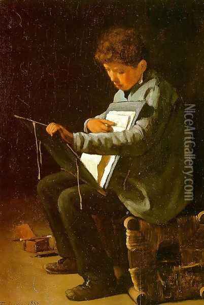 Seated Boy with a Portfolio 1857 Oil Painting - Leon Bonnat