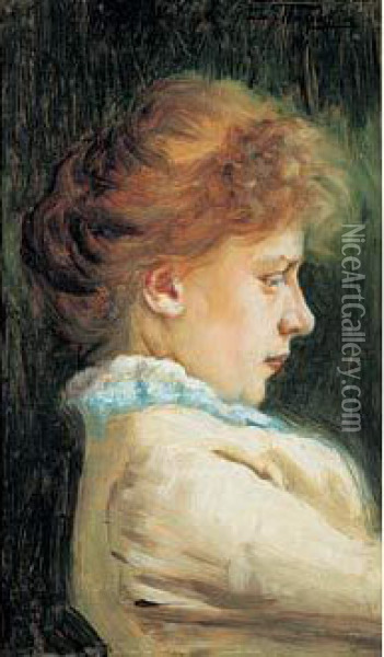Jeune Femme De Profil, 1900. Oil Painting - Vladimir Egorovic Makovsky