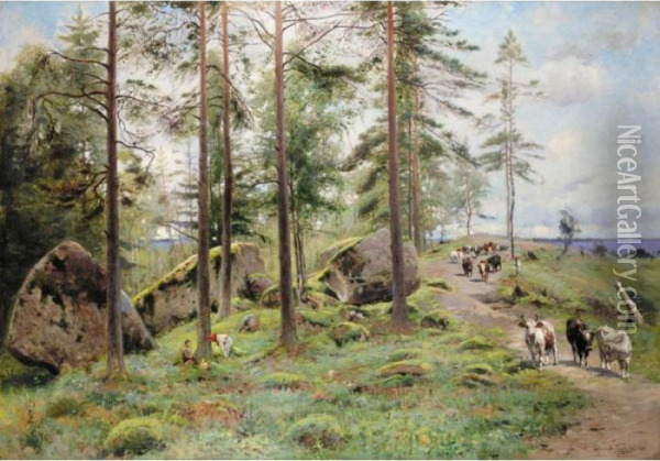 Mushroom Pickers In Finland Oil Painting - Vladimir Egorovic Makovsky