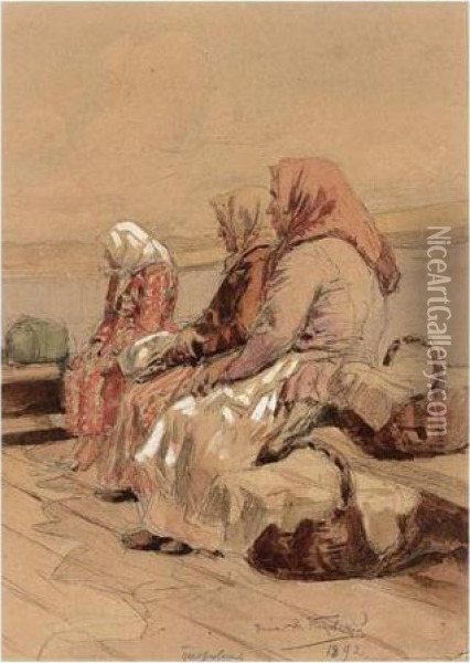 Russian Peasant Woman By The River Volga Oil Painting - Vladimir Egorovic Makovsky