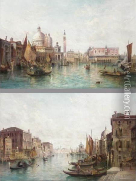 A View Of The Dogana And St Mark's Square; And A View Of The Grand Canal Oil Painting - Alfred Pollentine