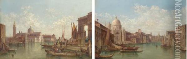 The Grand Canal, Venice; And S. Georgio Maggiore, Venice Oil Painting - Alfred Pollentine
