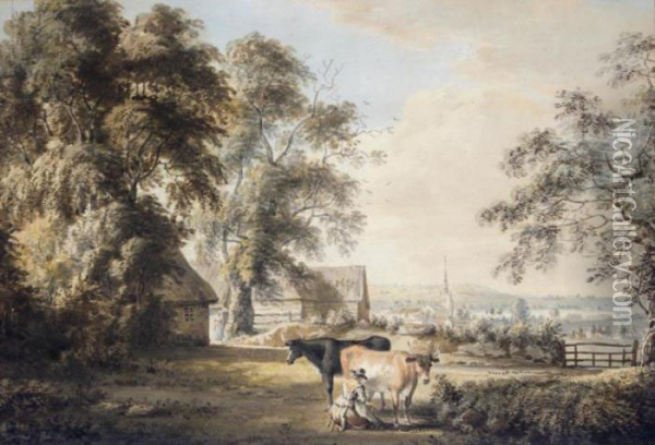 Stowmarket From Stowupland, Suffolk Oil Painting - Paul Sandby