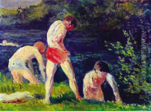 La Baignade, Circa 1925 Oil Painting - Maximilien Luce