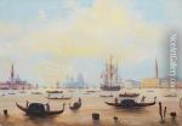 Vue De Venise Avec Saint-georges Le Majeur Et Santa Maria Della Salute Oil Painting - Carlo Bossoli