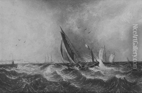 Vessels At Sea Off Deal Oil Painting - Anthony Vandyke Copley Fielding