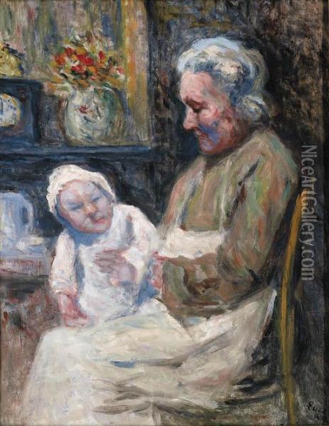 Grand-maman Avec Sa Petite-fille Oil Painting - Maximilien Luce
