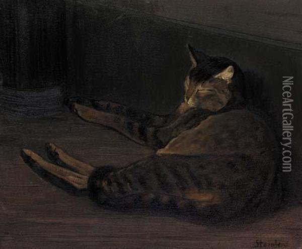 Chat Dormant Oil Painting - Theophile Alexandre Steinlen