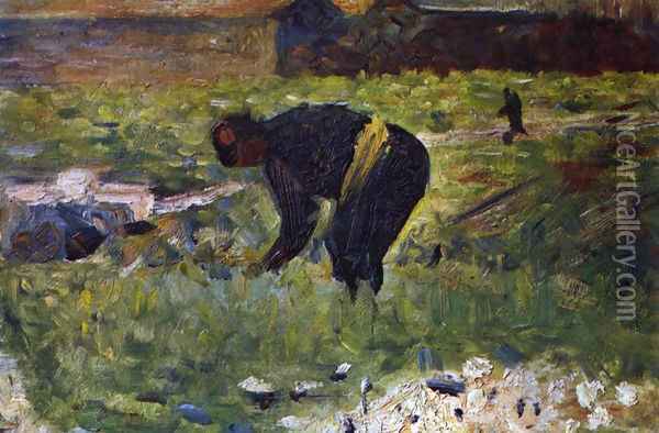 Peasant at work Oil Painting - Georges Seurat