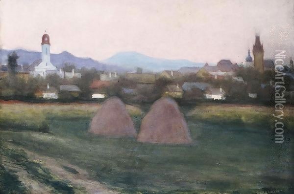 View of Nagybanya 1918 Oil Painting - Istvan Boldizsar