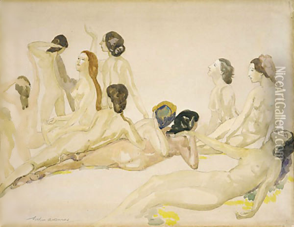 Eleven Nudes ca 1910 Oil Painting - Arthur Bowen Davies