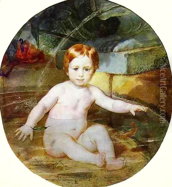 Child in a Swimming Pool Portrait of Prince A G Gagarin in Childhood 1829 Oil Painting - Julia Vajda