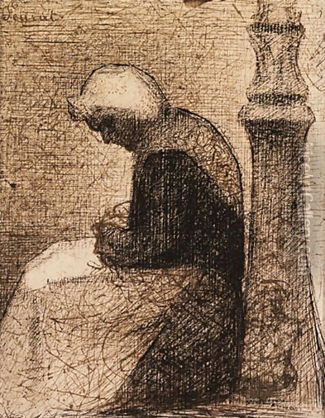 Assise prs d'un rverbre (Woman seated near a Streetlamp) Oil Painting - Georges Seurat