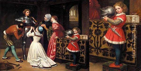 The Arming Of The Young Knight,'God Speed Thee, Then, My Own Brave Boy' Oil Painting - William Frederick Yeames