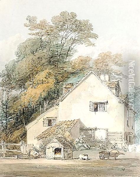 A Dog Asleep By Its Kennel Outside A Cottage Oil Painting - Joseph Mallord William Turner