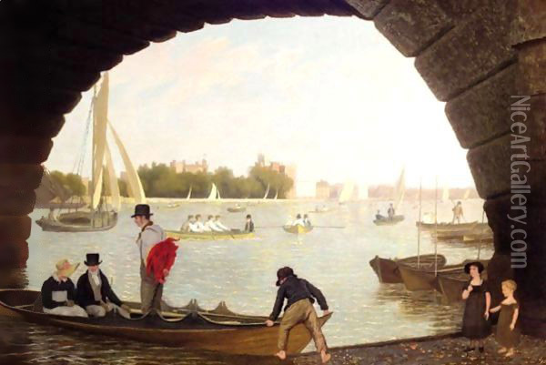 View Of The Thames At Westminster Looking Towards Lambeth Oil Painting - Jacques Laurent Agasse