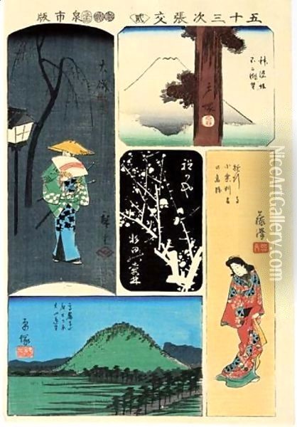 Harimaze-E A Cinq Sujets Oil Painting - Utagawa or Ando Hiroshige