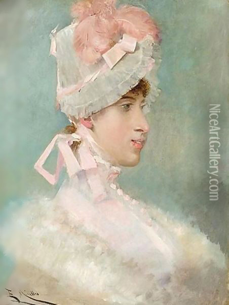 Retrato De La Reina Maria Cristina Oil Painting - Francisco Miralles Galup