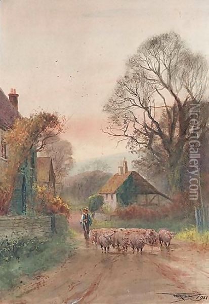 Driving Sheep Oil Painting - Henry Charles Fox